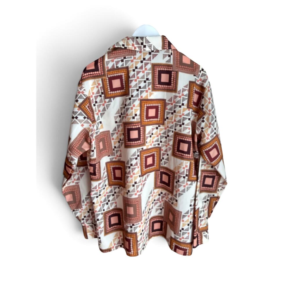 Vintage 1970s Lancer Shirt, Geometric Disco Button Up Retro Mod Print Mens Large - Picture 9 of 10